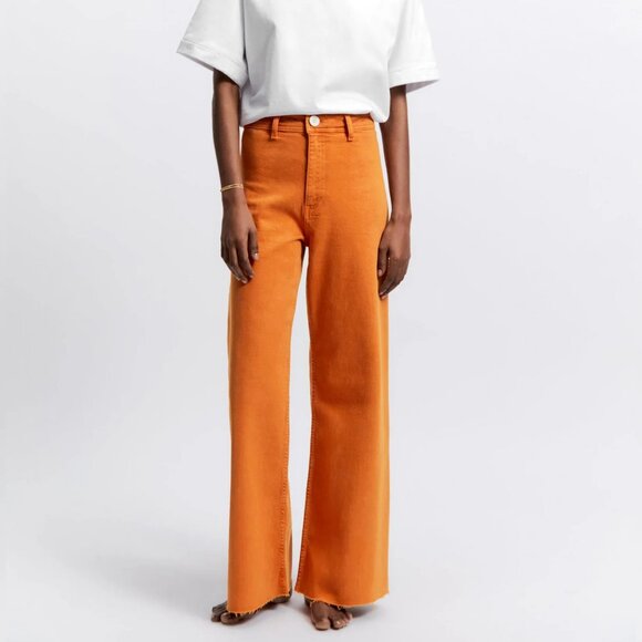 ZW Zara Marine Straight Wide-Leg, High-Rise Women's Jeans | 28 (US 6) | Orange - Picture 1 of 10